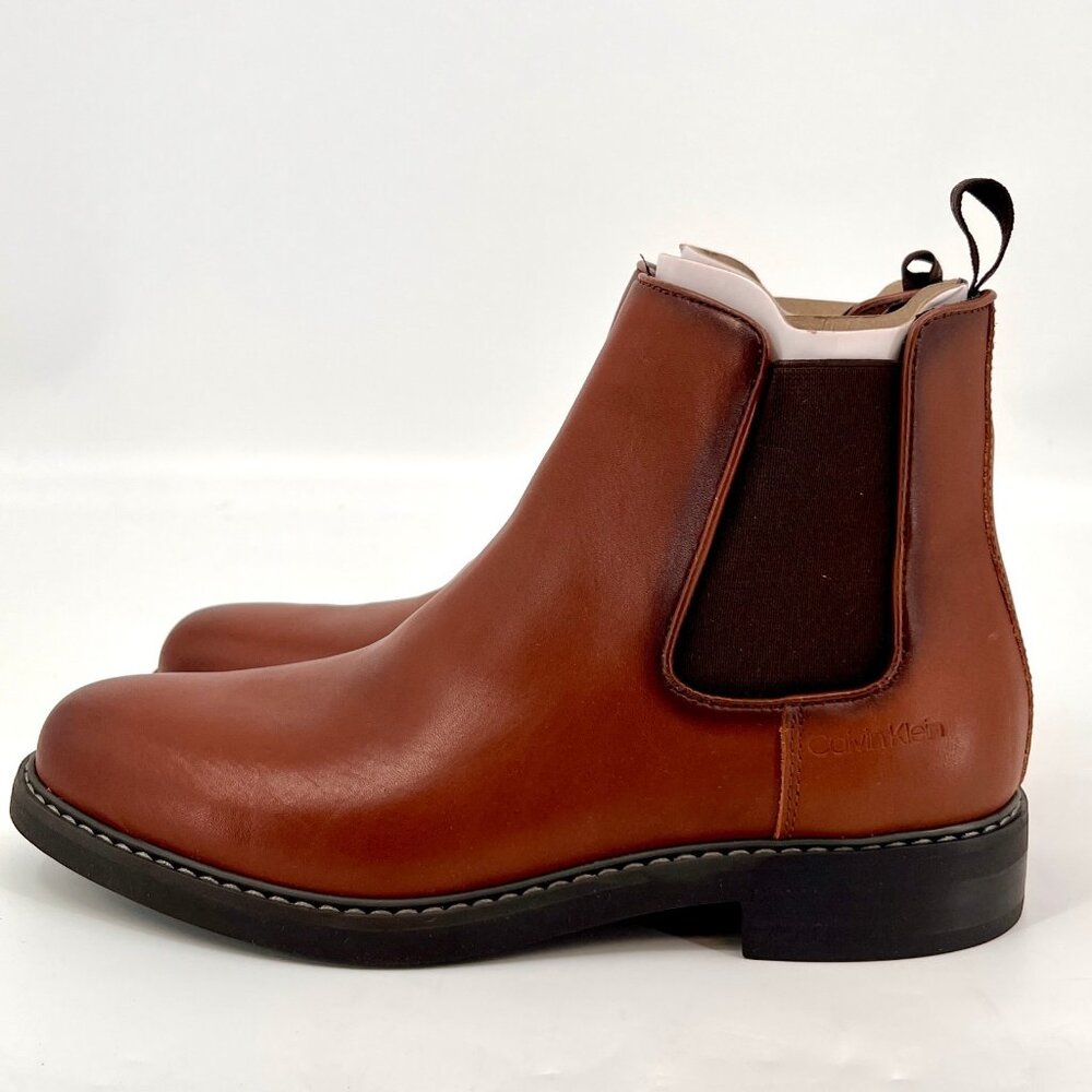 Calvin Klein Fenwick Chelsea Boots Size 7.5 Brown Leather Pull-On Round Toe - Picture 4 of 15